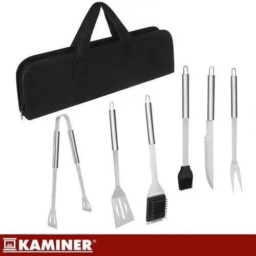 6 Piece Stainless Steel BBQ Tool Set with Case for Gas and Charcoal Grills - Black - Home & Garden > BBQ > BBQ Tools - Rivercity House & Home Co. (ABN 18 642 972 209) - Affordable Modern Furniture Australia
