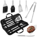 6 Piece Stainless Steel BBQ Tool Set with Case for Gas and Charcoal Grills - Black