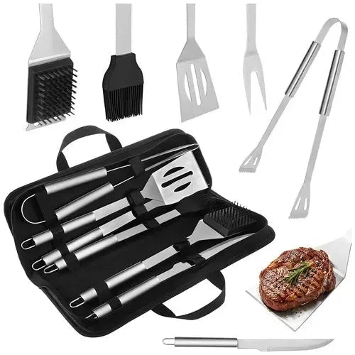 6 Piece Stainless Steel BBQ Tool Set with Case for Gas and Charcoal Grills - Black - Home & Garden > BBQ > BBQ Tools - Rivercity House & Home Co. (ABN 18 642 972 209) - Affordable Modern Furniture Australia
