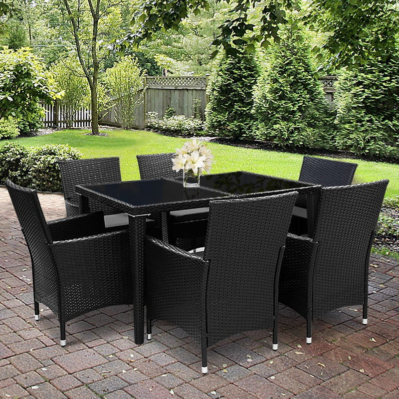 6 Seat Outdoor Dining Setting (Black) - Brand - Rivercity House & Home Co. (ABN 18 642 972 209) - Affordable Modern Furniture Australia