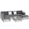 7PCS 6 Seater Outdoor Rattan Sofa Set with Table and Chairs - Grey