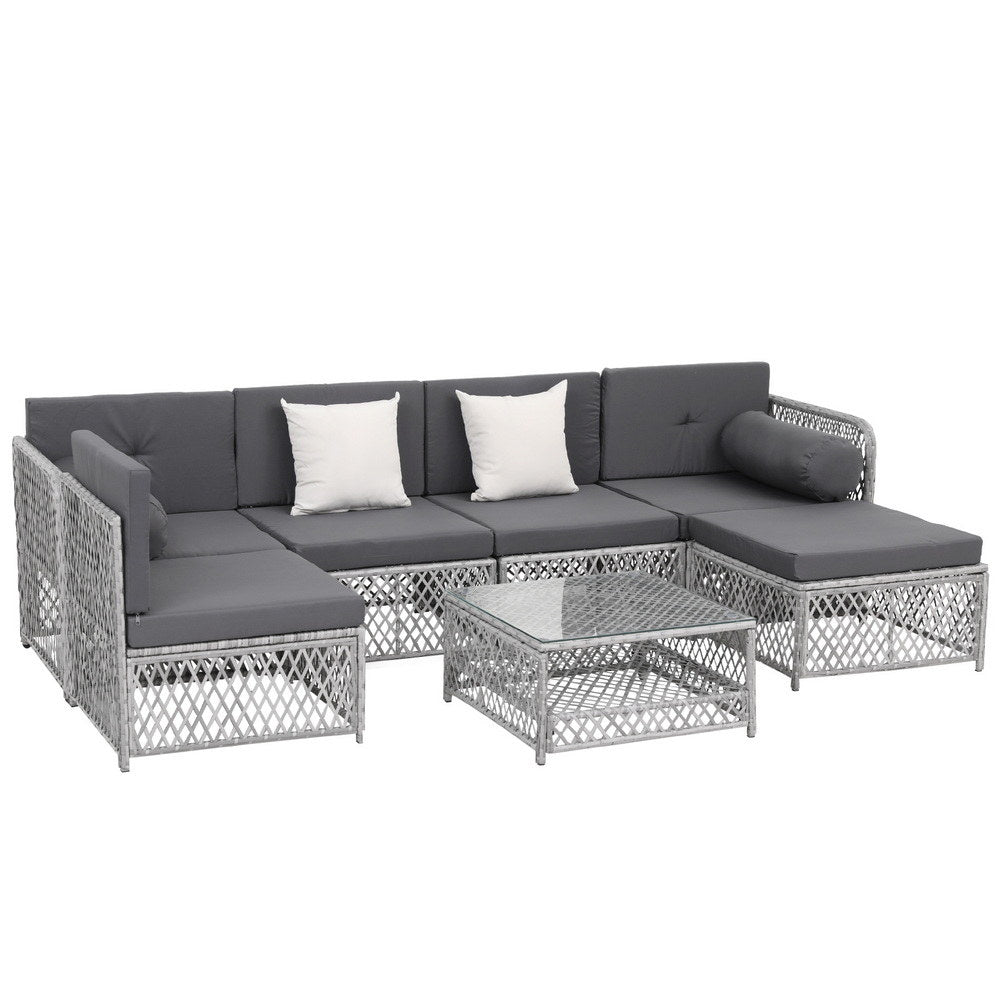 6 Seater Outdoor Sofa Set 7PCS Table Chair Set Garden Rattan Patio Furniture - Furniture > Outdoor > Outdoor Sofas & Lounge Sets - Rivercity House & Home Co. (ABN 18 642 972 209) - Affordable Modern Furniture Australia