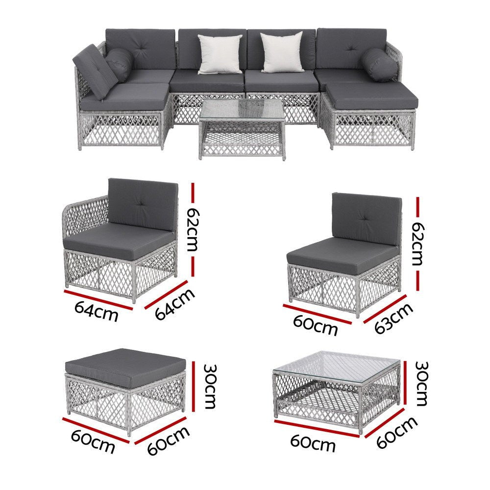 6 Seater Outdoor Sofa Set 7PCS Table Chair Set Garden Rattan Patio Furniture - Furniture > Outdoor > Outdoor Sofas & Lounge Sets - Rivercity House & Home Co. (ABN 18 642 972 209) - Affordable Modern Furniture Australia