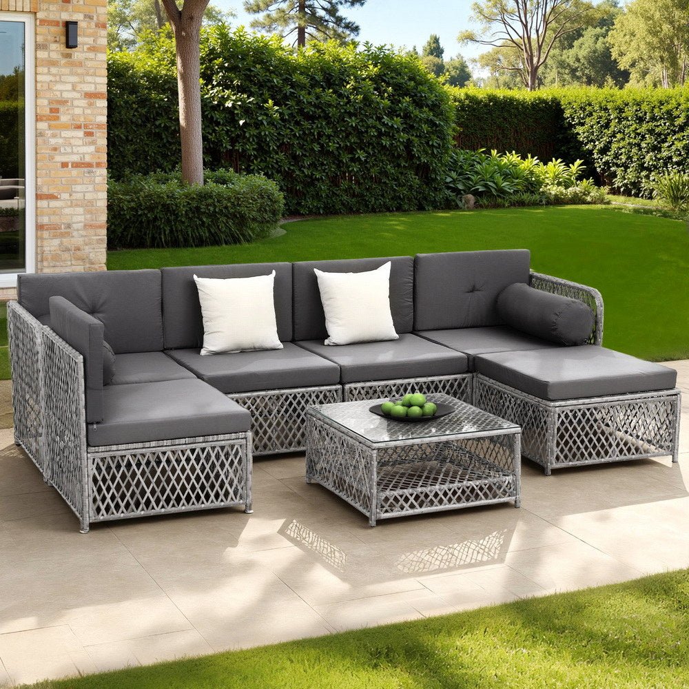 6 Seater Outdoor Sofa Set 7PCS Table Chair Set Garden Rattan Patio Furniture - Furniture > Outdoor > Outdoor Sofas & Lounge Sets - Rivercity House & Home Co. (ABN 18 642 972 209) - Affordable Modern Furniture Australia