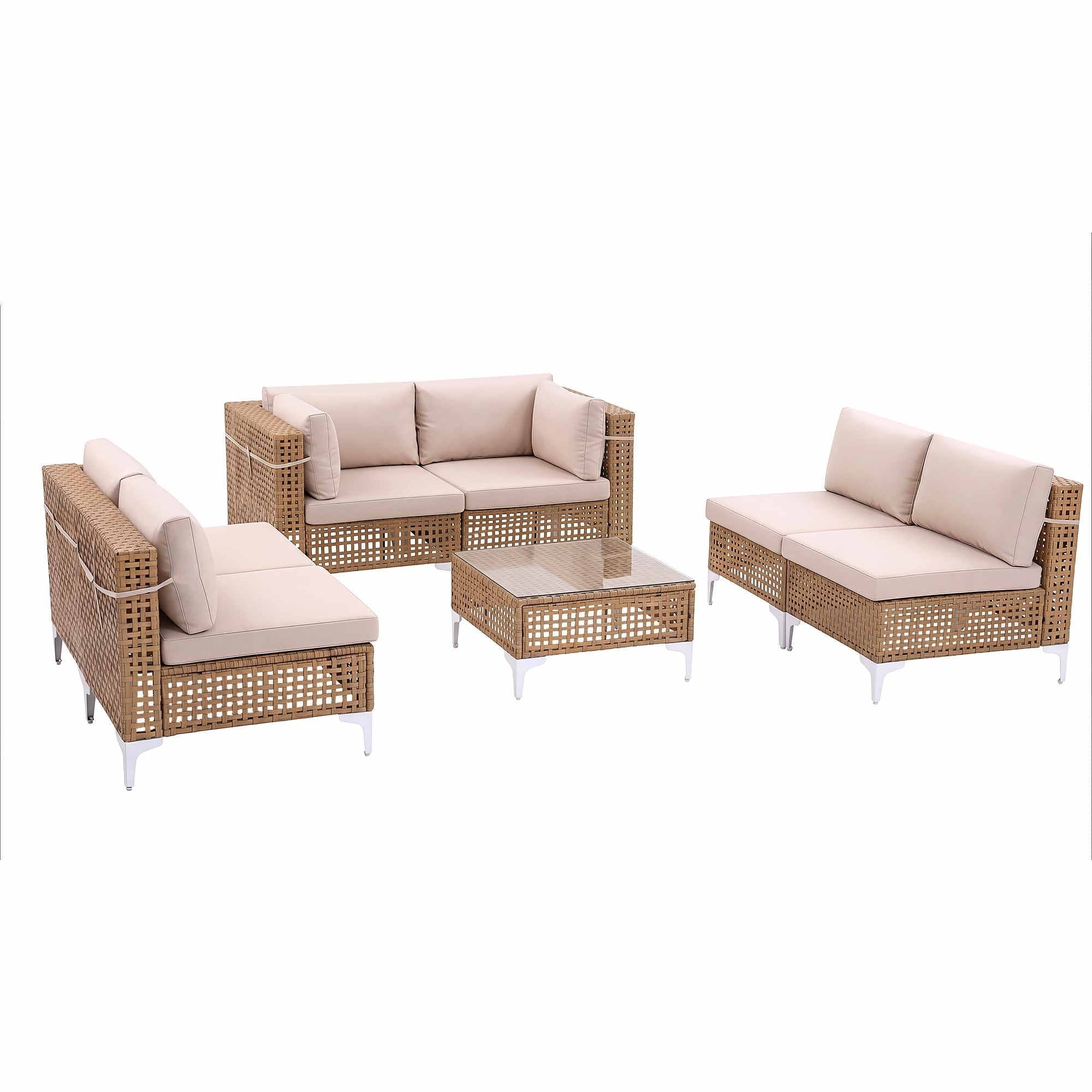 6 Seater Outdoor Sofa Set 7PCS Table Chair Set Garden Rattan Patio Furniture - Furniture > Outdoor > Outdoor Sofas & Lounge Sets - Rivercity House & Home Co. (ABN 18 642 972 209) - Affordable Modern Furniture Australia