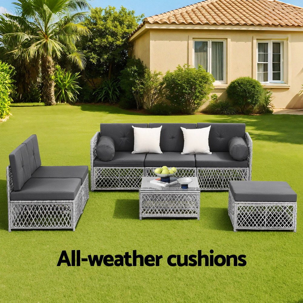 6 Seater Outdoor Sofa Set 7PCS Table Chair Set Garden Rattan Patio Furniture - Furniture > Outdoor > Outdoor Sofas & Lounge Sets - Rivercity House & Home Co. (ABN 18 642 972 209) - Affordable Modern Furniture Australia