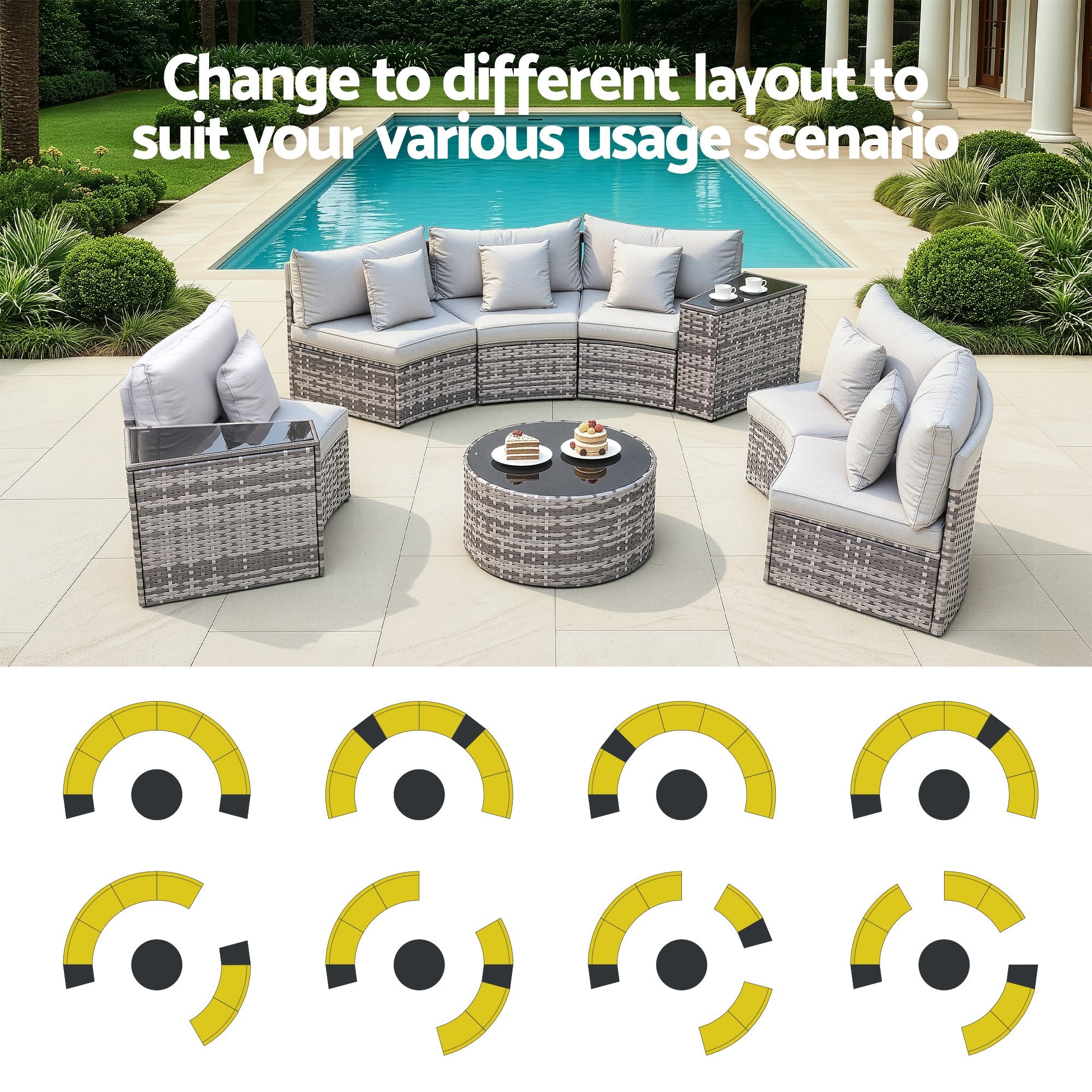 6 Seater Outdoor Sofa Set 9PCS Table Chair Set Garden Rattan Patio Furniture - Furniture > Outdoor > Outdoor Sofas & Lounge Sets - Rivercity House & Home Co. (ABN 18 642 972 209) - Affordable Modern Furniture Australia
