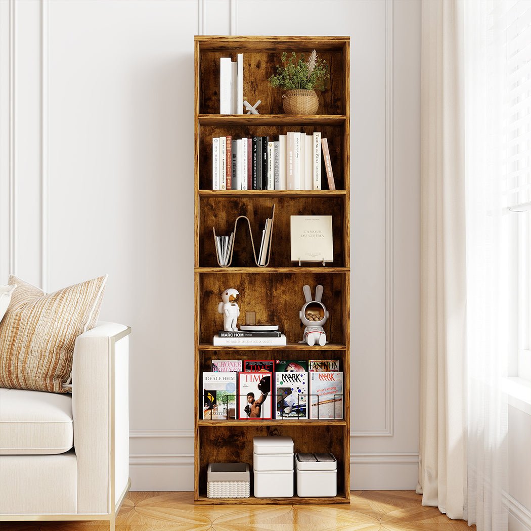 6 - Tier Adjustable Bookshelf with Shelves - Walnut - Rivercity House & Home Co. (ABN 18 642 972 209) - Affordable Modern Furniture Australia