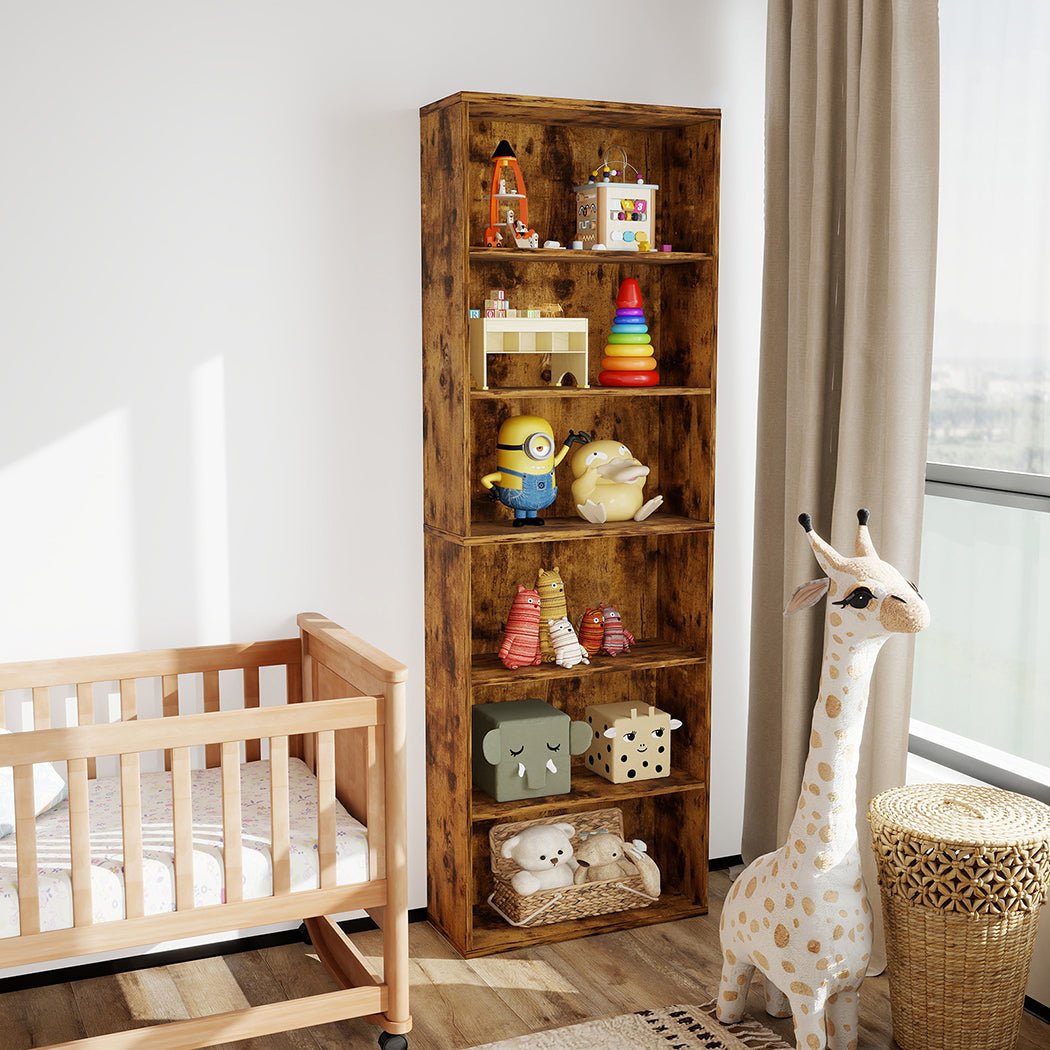 6 - Tier Adjustable Bookshelf with Shelves - Walnut - Rivercity House & Home Co. (ABN 18 642 972 209) - Affordable Modern Furniture Australia