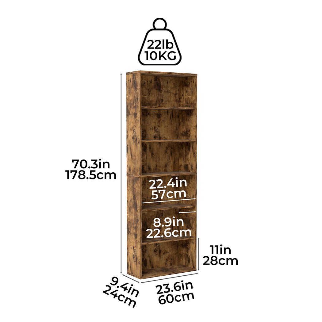 6 - Tier Adjustable Bookshelf with Shelves - Walnut - Rivercity House & Home Co. (ABN 18 642 972 209) - Affordable Modern Furniture Australia