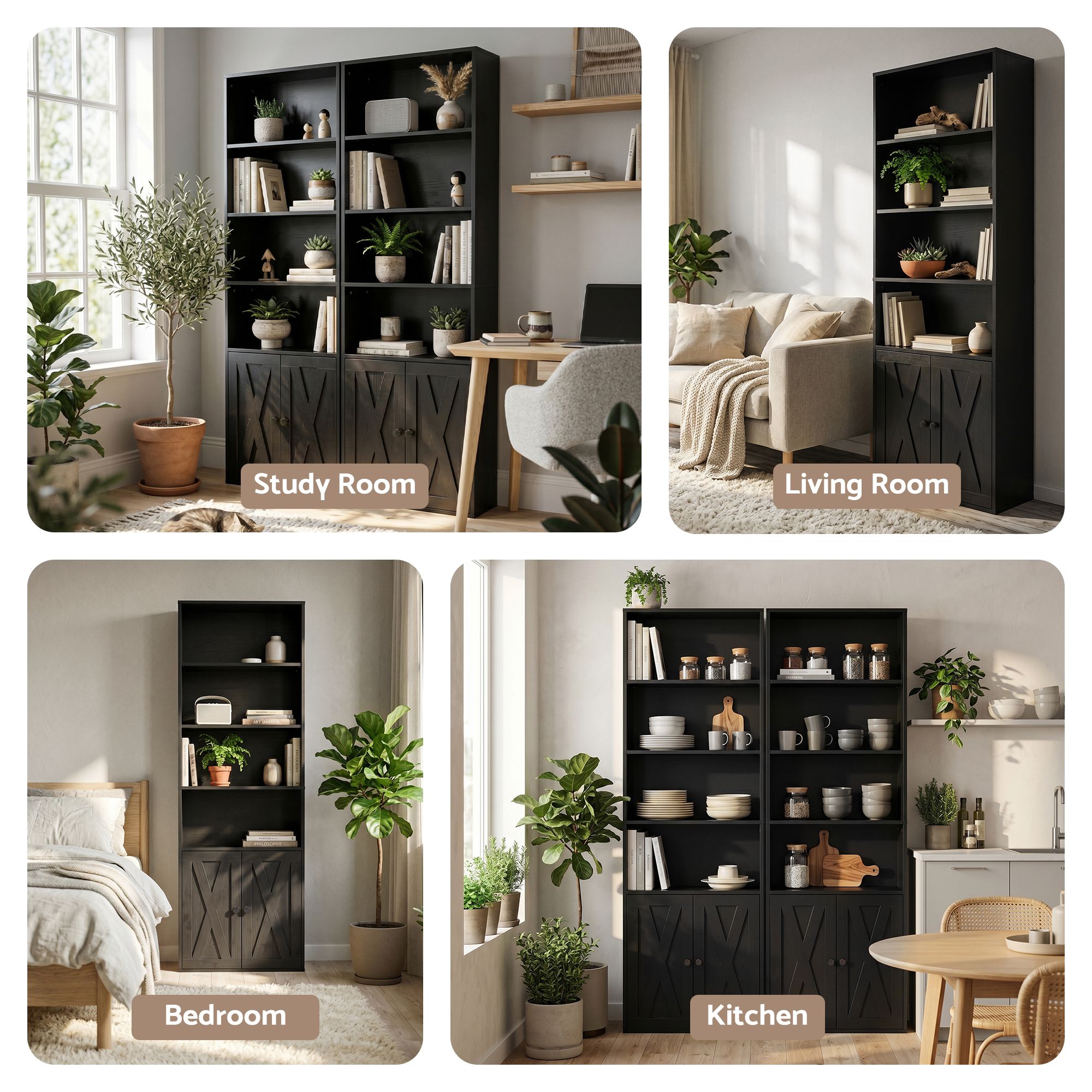 6 - Tier Bookshelf Display Cabinet Storage Black - Furniture > Living Room > Bookcases & Shelves - Rivercity House & Home Co. (ABN 18 642 972 209) - Affordable Modern Furniture Australia