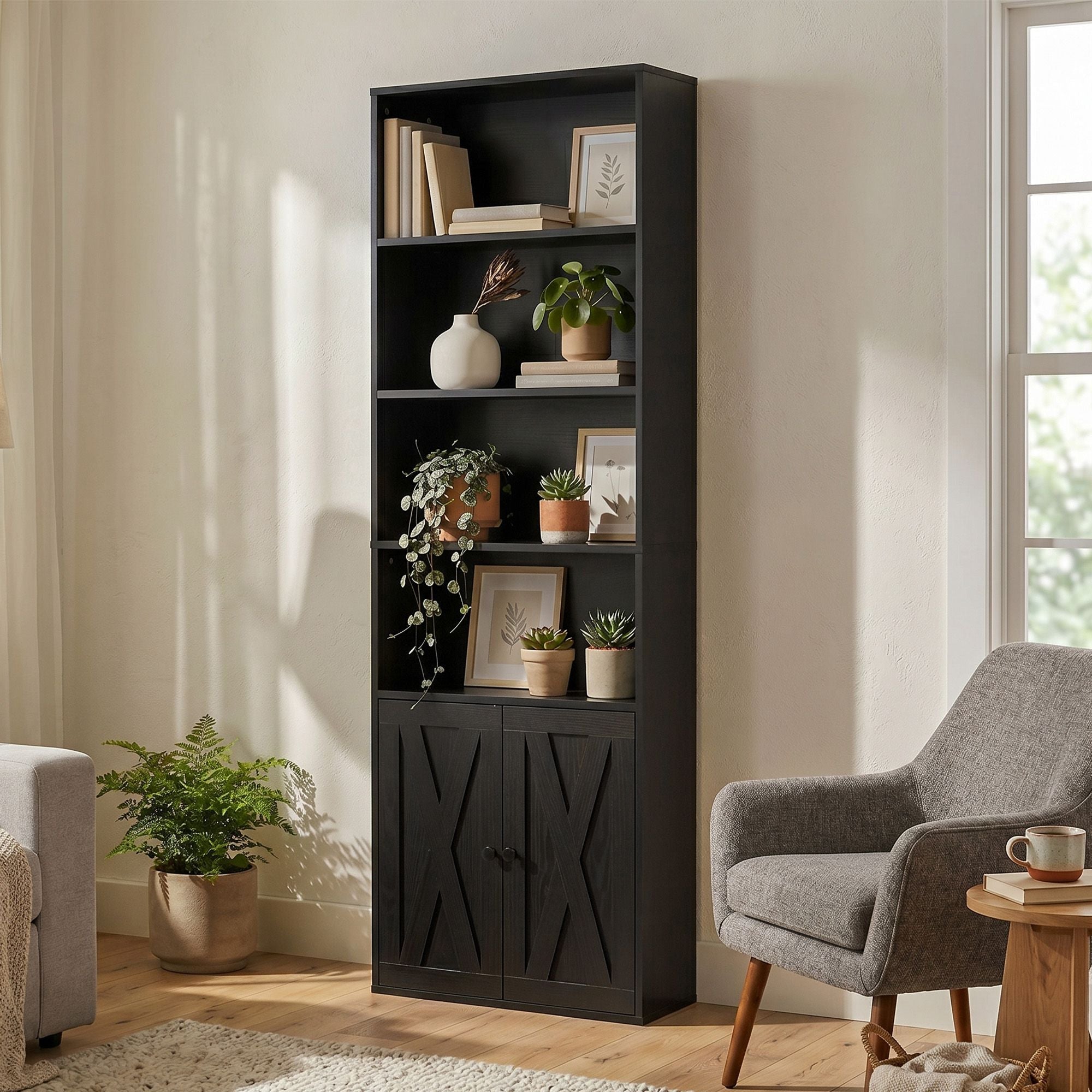 6 - Tier Bookshelf Display Cabinet Storage Black - Furniture > Living Room > Bookcases & Shelves - Rivercity House & Home Co. (ABN 18 642 972 209) - Affordable Modern Furniture Australia
