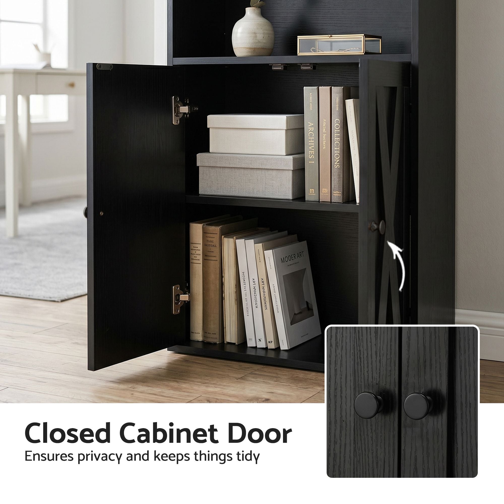 6 - Tier Bookshelf Display Cabinet Storage Black - Furniture > Living Room > Bookcases & Shelves - Rivercity House & Home Co. (ABN 18 642 972 209) - Affordable Modern Furniture Australia