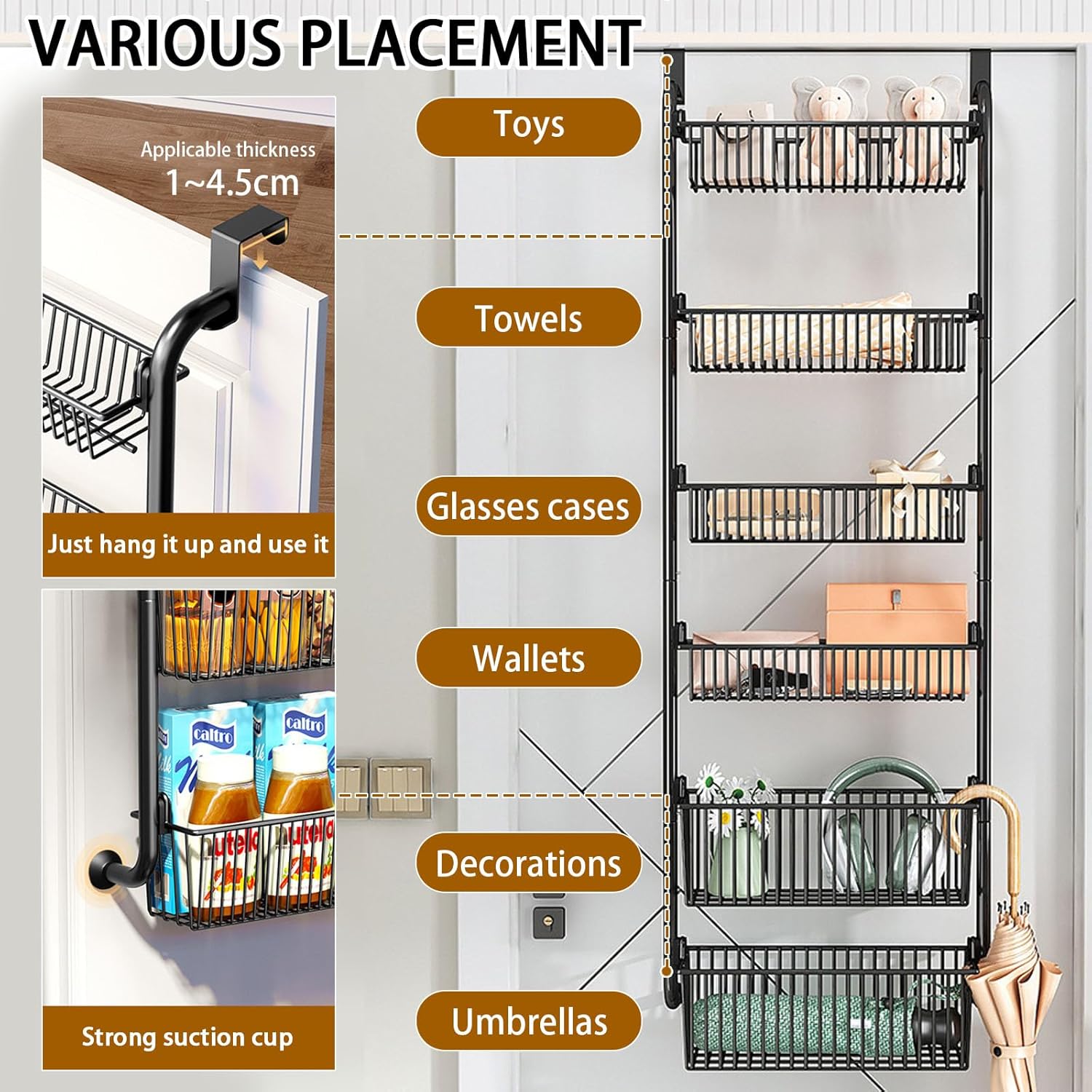 6 - Tier Heavy - Duty Metal Over the Door Organiser Pantry Rack with Hanging Baskets - Black - Home & Garden > Bathroom Accessories > Towel Racks & Holders - Rivercity House & Home Co. (ABN 18 642 972 209) - Affordable Modern Furniture Australia