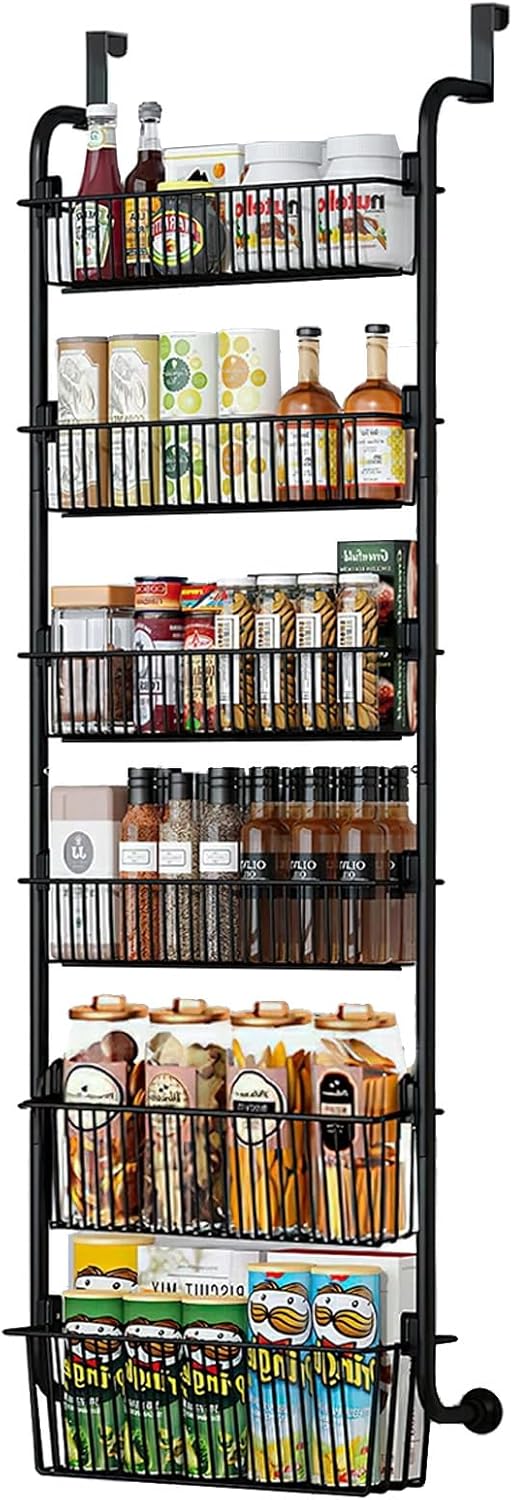 6 - Tier Heavy - Duty Metal Over the Door Organiser Pantry Rack with Hanging Baskets - Black - Home & Garden > Bathroom Accessories > Towel Racks & Holders - Rivercity House & Home Co. (ABN 18 642 972 209) - Affordable Modern Furniture Australia