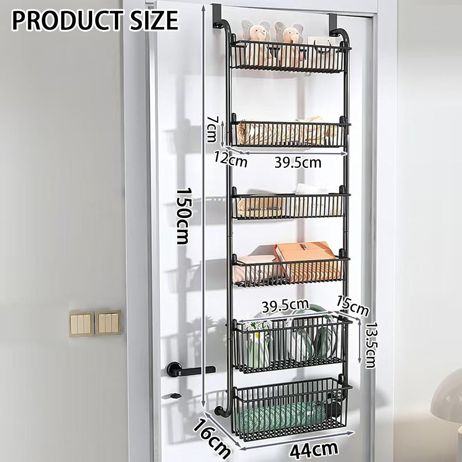 6 - Tier Heavy - Duty Metal Over the Door Organiser Pantry Rack with Hanging Baskets - Black - Home & Garden > Bathroom Accessories > Towel Racks & Holders - Rivercity House & Home Co. (ABN 18 642 972 209) - Affordable Modern Furniture Australia