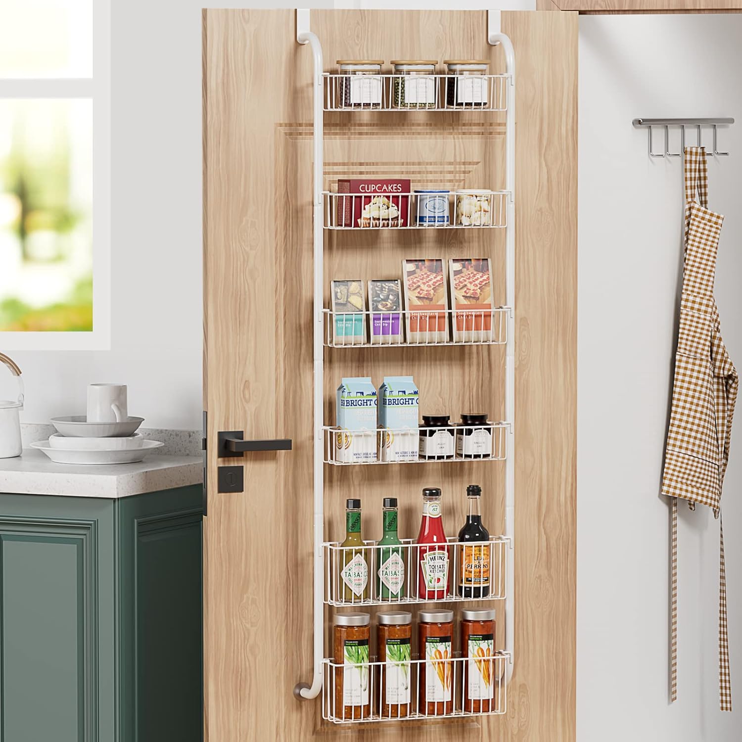 6 - Tier Heavy - Duty Metal Over the Door Organiser with Hanging Baskets for Kitchen & Bathroom Storage - White - Home & Garden > Bathroom Accessories > Towel Racks & Holders - Rivercity House & Home Co. (ABN 18 642 972 209) - Affordable Modern Furniture Australia