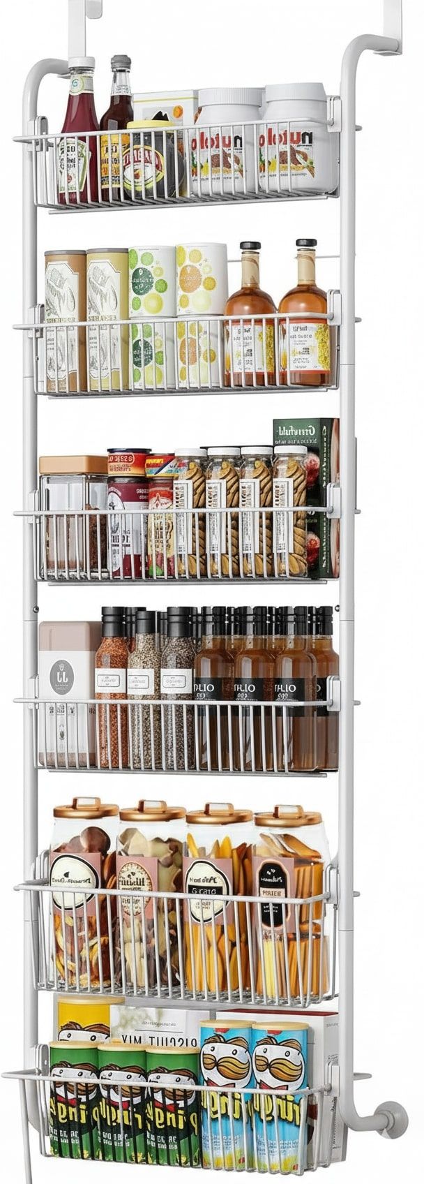 6 - Tier Heavy - Duty Metal Over the Door Organiser with Hanging Baskets for Kitchen & Bathroom Storage - White - Home & Garden > Bathroom Accessories > Towel Racks & Holders - Rivercity House & Home Co. (ABN 18 642 972 209) - Affordable Modern Furniture Australia
