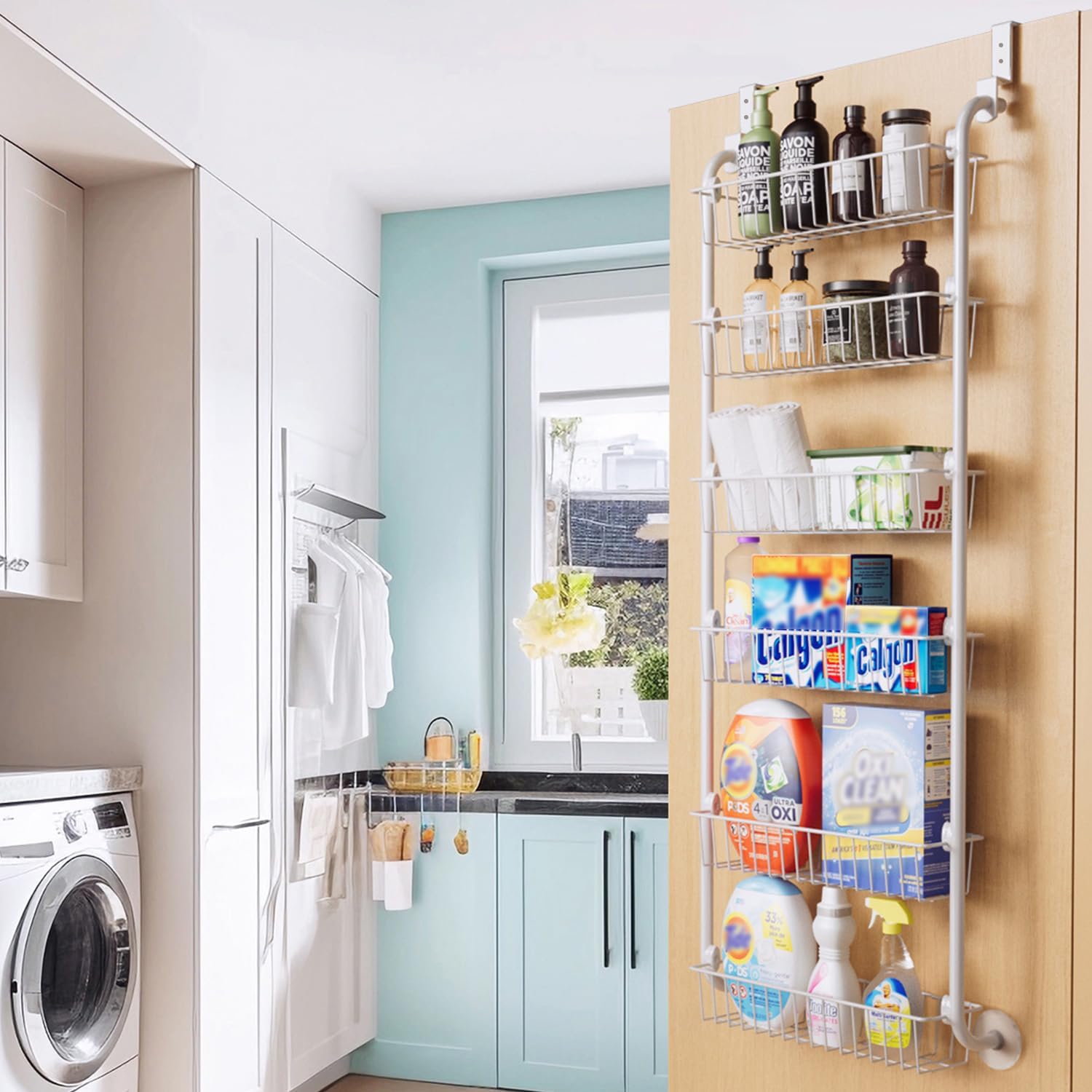 6 - Tier Heavy - Duty Metal Over the Door Organiser with Hanging Baskets for Kitchen & Bathroom Storage - White - Home & Garden > Bathroom Accessories > Towel Racks & Holders - Rivercity House & Home Co. (ABN 18 642 972 209) - Affordable Modern Furniture Australia