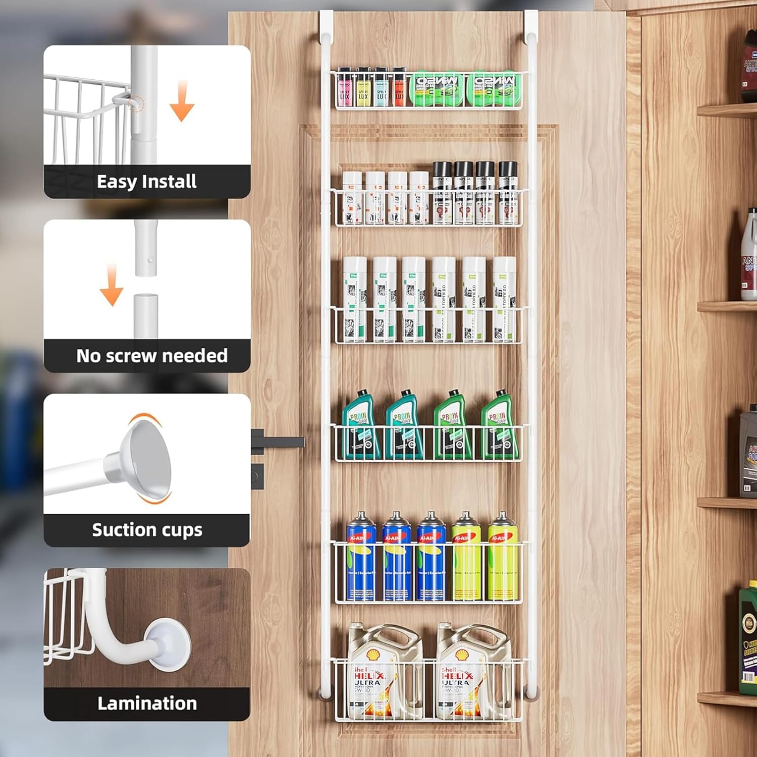 6 - Tier Heavy - Duty Metal Over the Door Organiser with Hanging Baskets for Kitchen & Bathroom Storage - White - Home & Garden > Bathroom Accessories > Towel Racks & Holders - Rivercity House & Home Co. (ABN 18 642 972 209) - Affordable Modern Furniture Australia