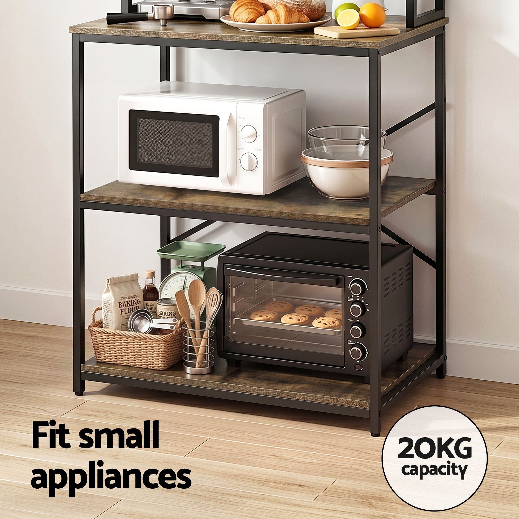 6 - Tier Kitchen Rack with 6 Hooks Microwave Storage Shelf 80cm x 167cm - Home & Garden > Kitchenware > Kitchen Utensils - Rivercity House & Home Co. (ABN 18 642 972 209) - Affordable Modern Furniture Australia