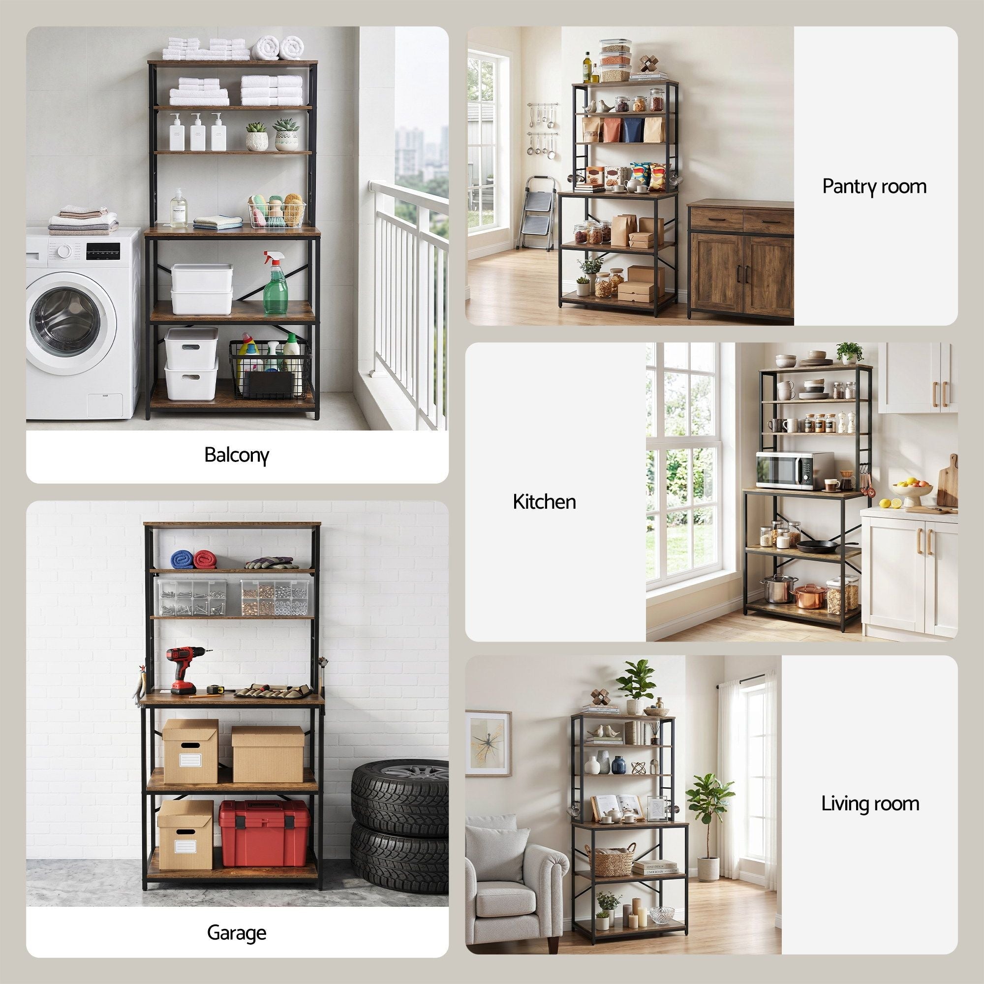 6 - Tier Kitchen Rack with 6 Hooks Microwave Storage Shelf 80cm x 167cm - Home & Garden > Kitchenware > Kitchen Utensils - Rivercity House & Home Co. (ABN 18 642 972 209) - Affordable Modern Furniture Australia