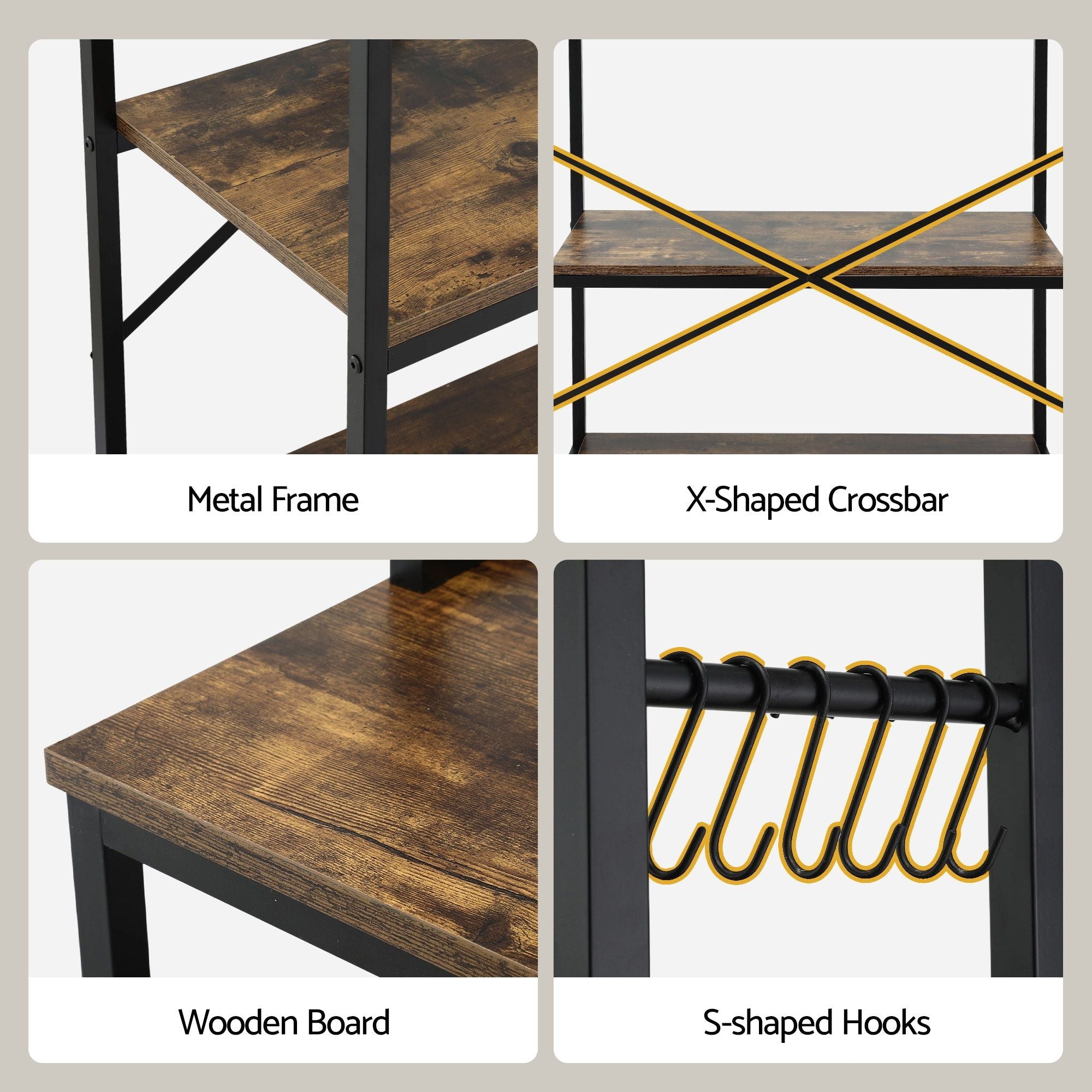 6 - Tier Kitchen Rack with 6 Hooks Microwave Storage Shelf 80cm x 167cm - Home & Garden > Kitchenware > Kitchen Utensils - Rivercity House & Home Co. (ABN 18 642 972 209) - Affordable Modern Furniture Australia