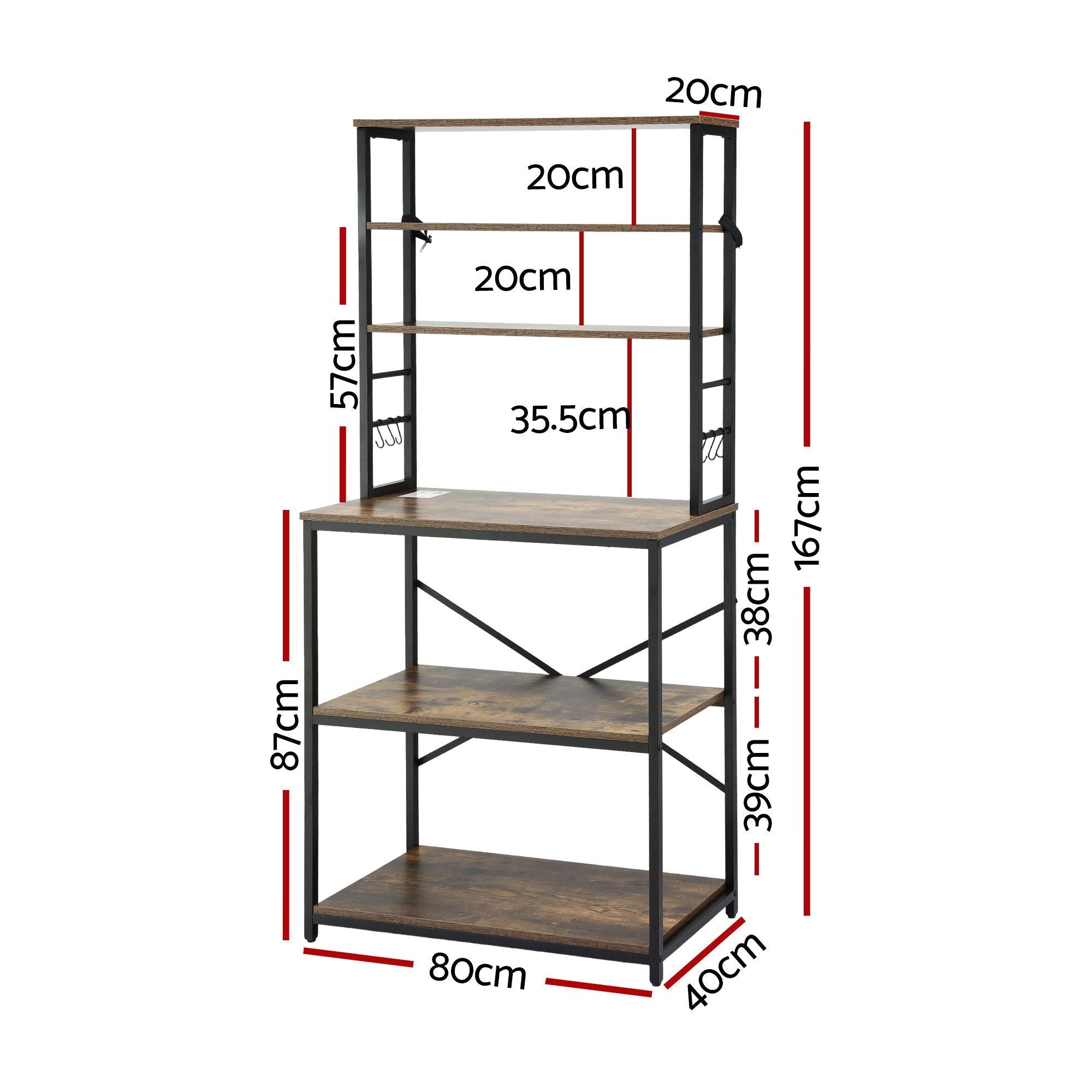 6 - Tier Kitchen Rack with 6 Hooks Microwave Storage Shelf 80cm x 167cm - Home & Garden > Kitchenware > Kitchen Utensils - Rivercity House & Home Co. (ABN 18 642 972 209) - Affordable Modern Furniture Australia