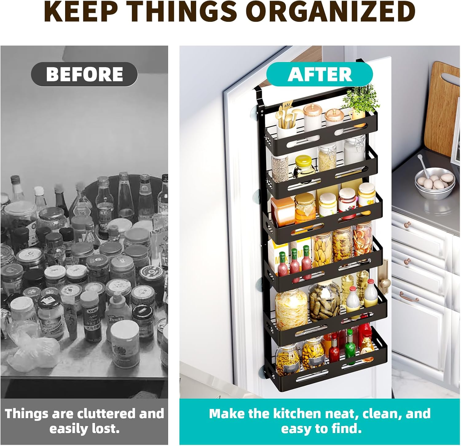 6 Tier Over the Door Organizer with Adjustable Metal Pantry Storage Rack and Hanging Baskets for Kitchen and Bathroom - Home & Garden > Storage > Clothing & Wardrobe Storage - Rivercity House & Home Co. (ABN 18 642 972 209) - Affordable Modern Furniture Australia