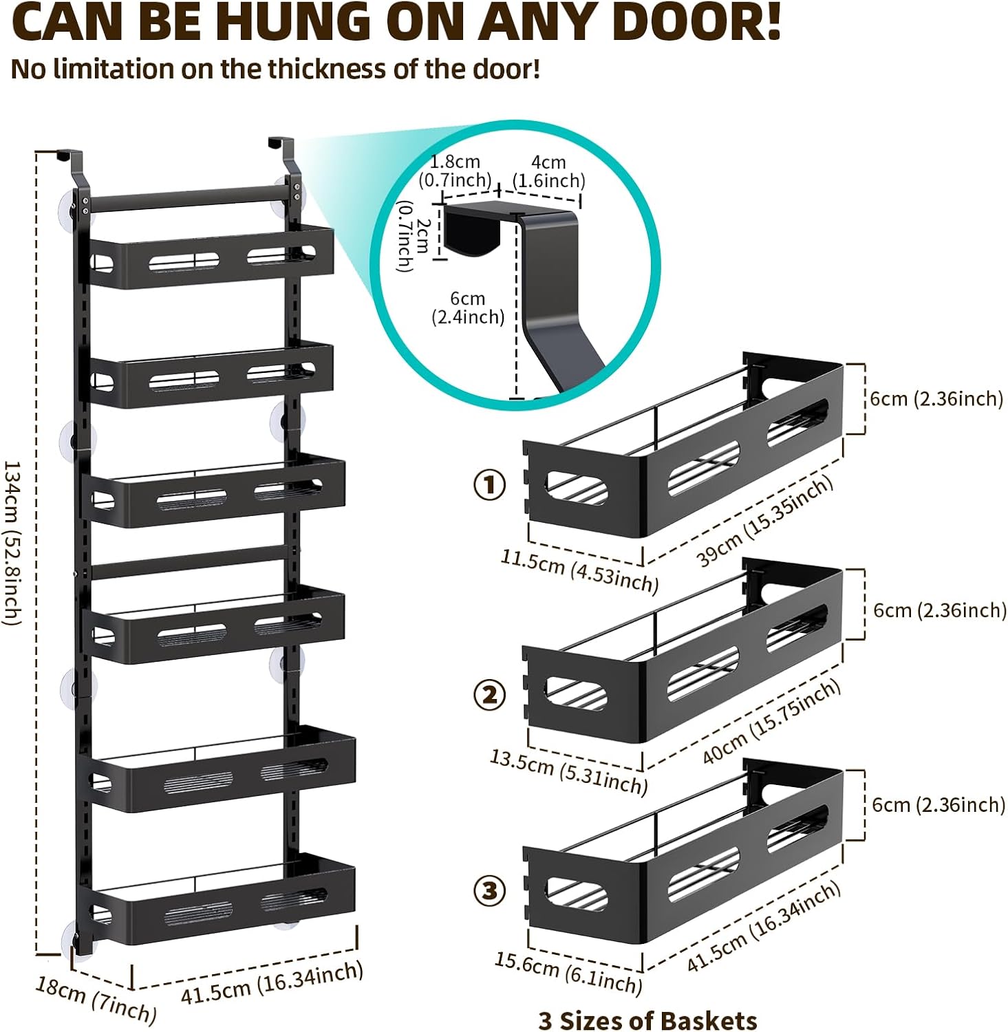 6 Tier Over the Door Organizer with Adjustable Metal Pantry Storage Rack and Hanging Baskets for Kitchen and Bathroom - Home & Garden > Storage > Clothing & Wardrobe Storage - Rivercity House & Home Co. (ABN 18 642 972 209) - Affordable Modern Furniture Australia