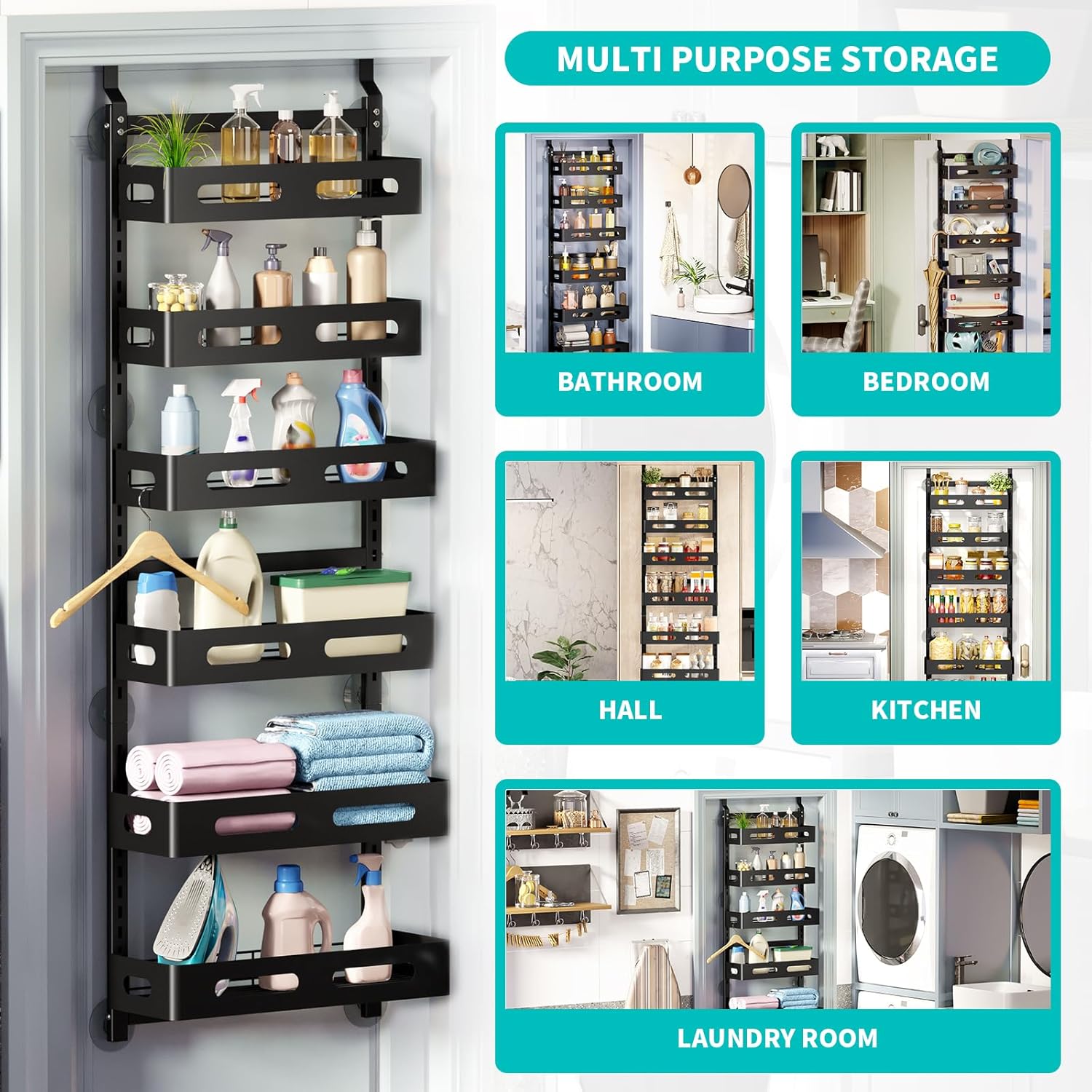 6 Tier Over the Door Organizer with Adjustable Metal Pantry Storage Rack and Hanging Baskets for Kitchen and Bathroom - Home & Garden > Storage > Clothing & Wardrobe Storage - Rivercity House & Home Co. (ABN 18 642 972 209) - Affordable Modern Furniture Australia