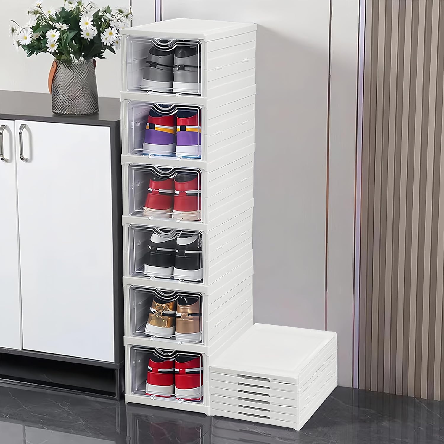 6 - Tier Stackable Shoe Storage Box Organizer with Clear Door for Closet, Entryway or Cabinet - Home & Garden > Storage > Storage Cabinets & Lockers - Rivercity House & Home Co. (ABN 18 642 972 209) - Affordable Modern Furniture Australia