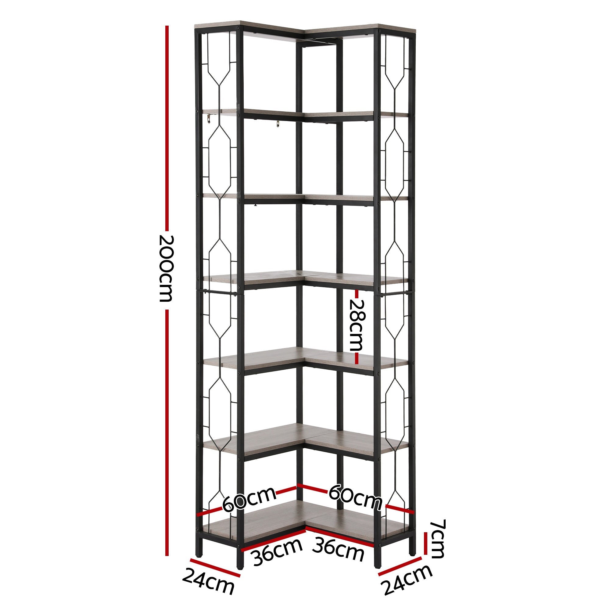 6 Tiers Bookshelf Corner Shelf Bookcase Display Shelves Oak - Furniture > Living Room > Bookcases & Shelves - Rivercity House & Home Co. (ABN 18 642 972 209) - Affordable Modern Furniture Australia