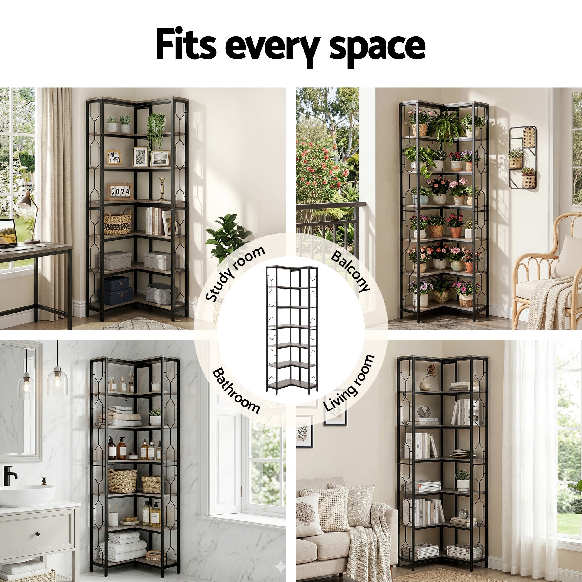 6 Tiers Bookshelf Corner Shelf Bookcase Display Shelves Oak - Furniture > Living Room > Bookcases & Shelves - Rivercity House & Home Co. (ABN 18 642 972 209) - Affordable Modern Furniture Australia
