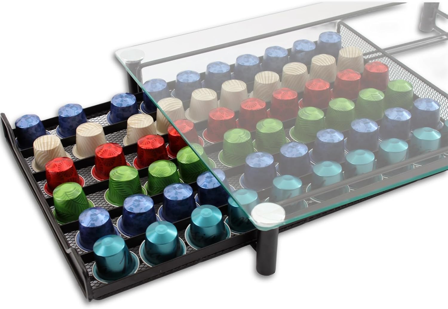 60 Coffee Pod Holder Drawer with Tempered Glass Capsule Organizer for Nespresso Pods and Sliding Drawer for Kitchen Countertop - Appliances > Kitchen Appliances > Kitchen Appliance Accessories - Rivercity House & Home Co. (ABN 18 642 972 209) - Affordable Modern Furniture Australia