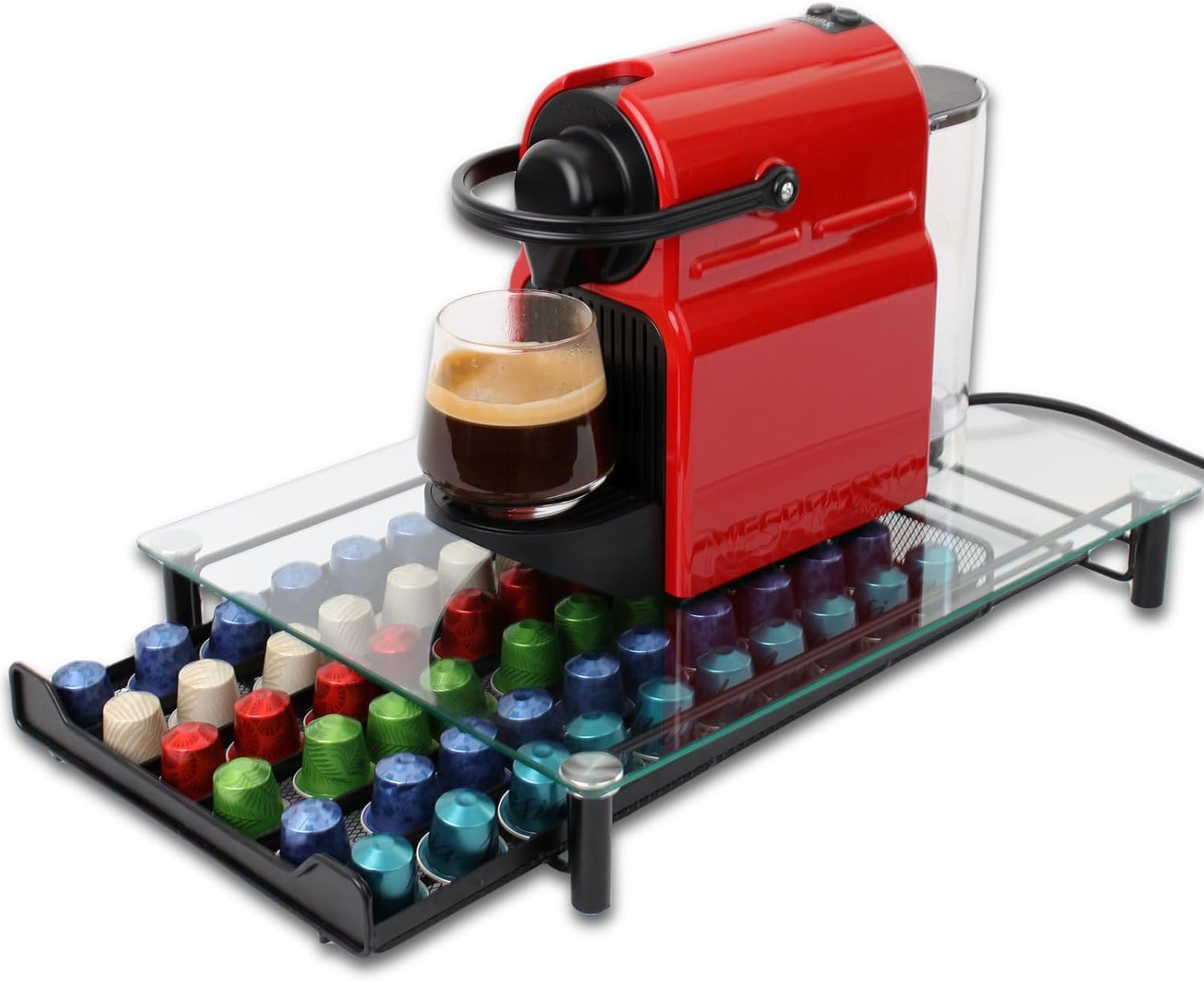 60 Coffee Pod Holder Drawer with Tempered Glass Capsule Organizer for Nespresso Pods and Sliding Drawer for Kitchen Countertop - Appliances > Kitchen Appliances > Kitchen Appliance Accessories - Rivercity House & Home Co. (ABN 18 642 972 209) - Affordable Modern Furniture Australia
