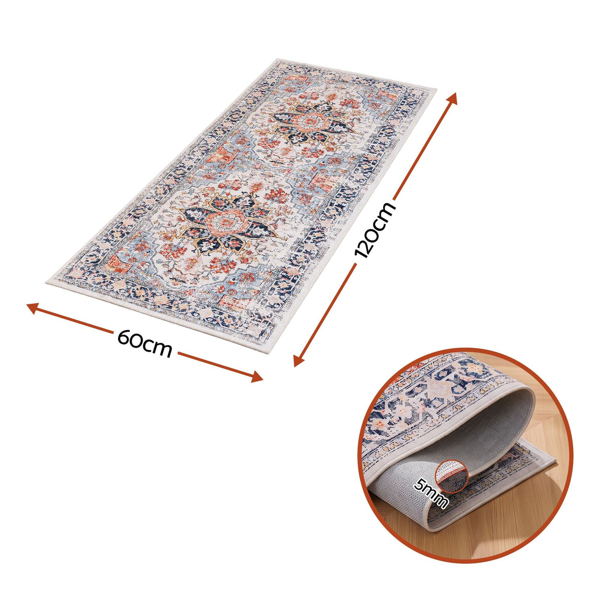 60 x 120 cm Runner Rug for Living Room, Kitchen, Entryway & Bedroom – Crease-Free, Foldable, Water-Repellent, Non-Shedding, 100% Polyester - Home & Garden > Rugs > Round Rugs - Rivercity House & Home Co. (ABN 18 642 972 209) - Affordable Modern Furniture Australia