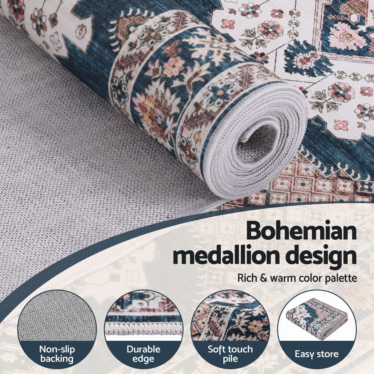 60 x 120 cm Ultra-Thin Washable Runner Area Rug Bohemian Medallion Carpet - Home & Garden > Rugs > Round Rugs - Rivercity House & Home Co. (ABN 18 642 972 209) - Affordable Modern Furniture Australia