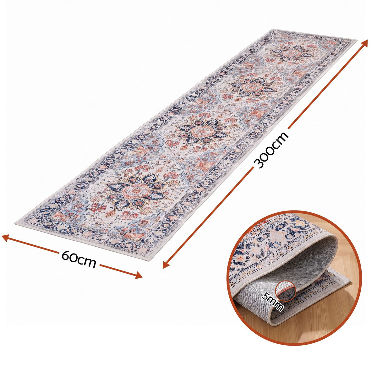 60 x 300 cm Runner Rug for Living Room, Kitchen, Entryway & Bedroom – Crease-Free, Foldable, Water-Repellent, Non-Shedding Polyester - Home & Garden > Rugs > Round Rugs - Rivercity House & Home Co. (ABN 18 642 972 209) - Affordable Modern Furniture Australia