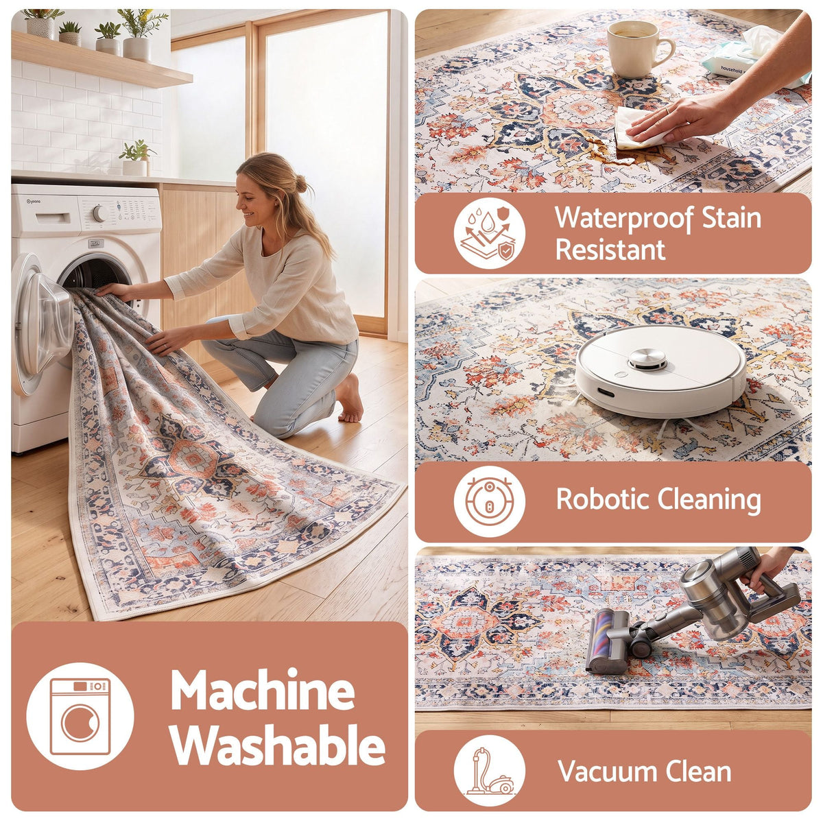 60 x 300 cm Runner Rug for Living Room, Kitchen, Entryway & Bedroom – Crease-Free, Foldable, Water-Repellent, Non-Shedding Polyester - Home & Garden > Rugs > Round Rugs - Rivercity House & Home Co. (ABN 18 642 972 209) - Affordable Modern Furniture Australia