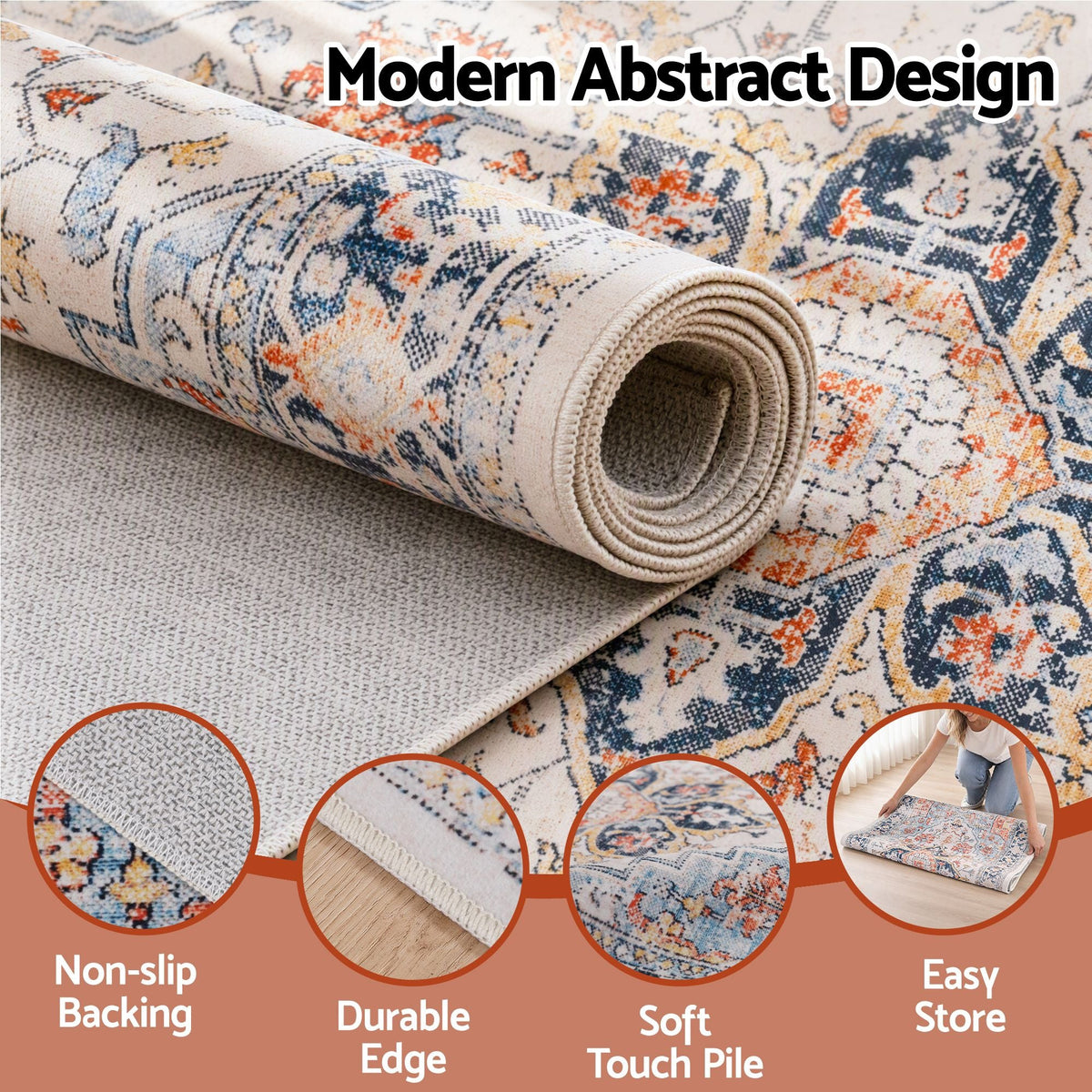 60 x 300 cm Runner Rug for Living Room, Kitchen, Entryway & Bedroom – Crease-Free, Foldable, Water-Repellent, Non-Shedding Polyester - Home & Garden > Rugs > Round Rugs - Rivercity House & Home Co. (ABN 18 642 972 209) - Affordable Modern Furniture Australia