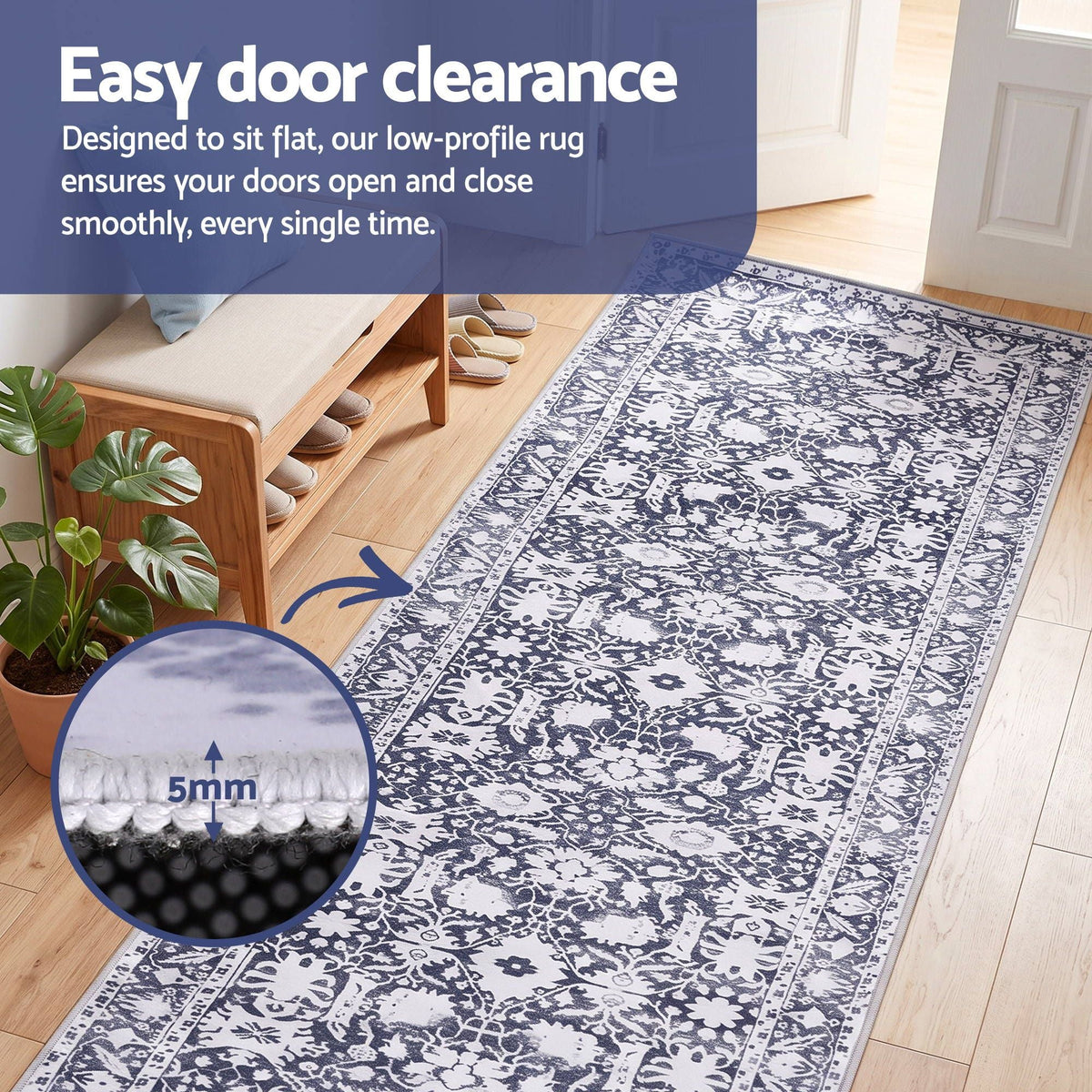 60 x 300 cm Runner Rug with Pad-Free Dense Dot Anti-Slip Backing, Washable, Robot Vacuum Friendly, Vintage Style - Home & Garden > Rugs > Round Rugs - Rivercity House & Home Co. (ABN 18 642 972 209) - Affordable Modern Furniture Australia