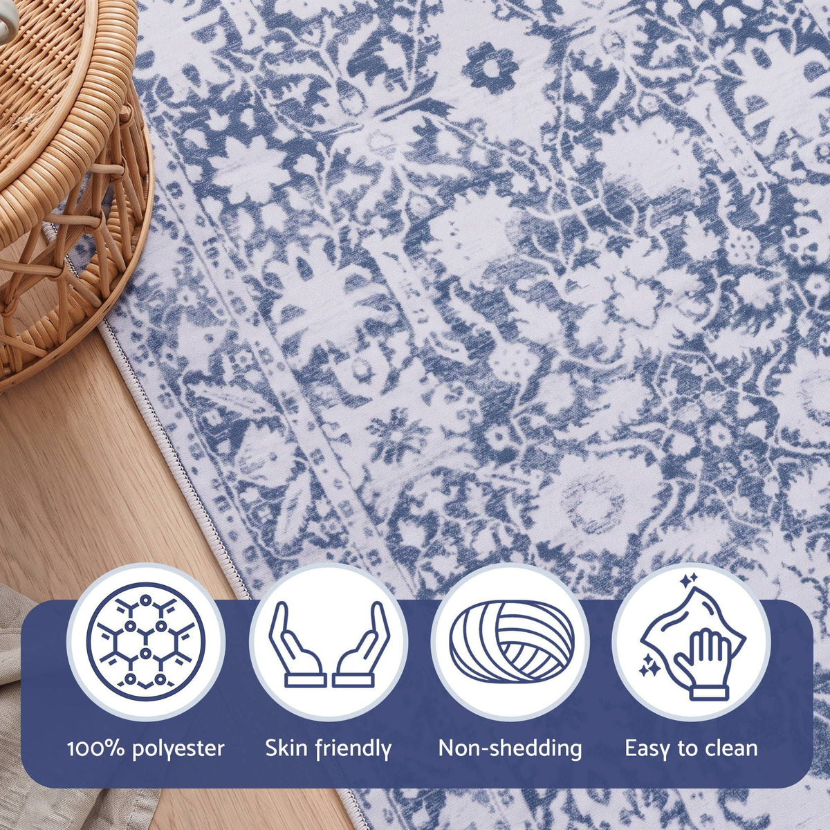 60 x 300 cm Runner Rug with Pad-Free Dense Dot Anti-Slip Backing, Washable, Robot Vacuum Friendly, Vintage Style - Home & Garden > Rugs > Round Rugs - Rivercity House & Home Co. (ABN 18 642 972 209) - Affordable Modern Furniture Australia