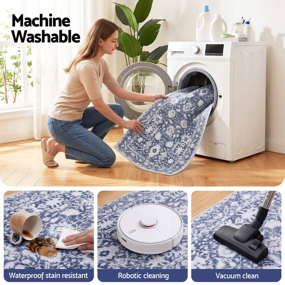 60 x 300 cm Runner Rug with Pad-Free Dense Dot Anti-Slip Backing, Washable, Robot Vacuum Friendly, Vintage Style - Home & Garden > Rugs > Round Rugs - Rivercity House & Home Co. (ABN 18 642 972 209) - Affordable Modern Furniture Australia