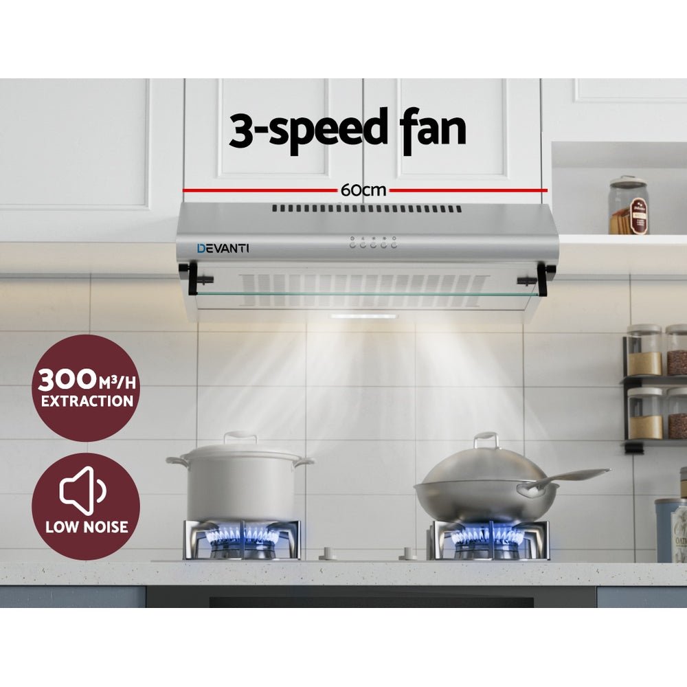 600mm Range Hood 60cm Rangehood Kitchen Canopy LED Light Stainless Steel - Appliances > Kitchen Appliances > Cooking Ranges - Rivercity House & Home Co. (ABN 18 642 972 209) - Affordable Modern Furniture Australia