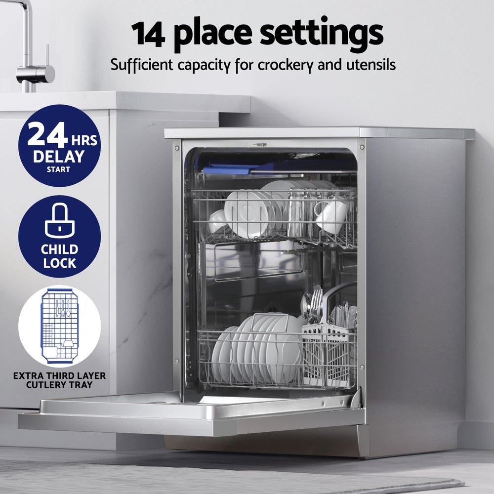 60cm 14 Place Settings Freestanding Dishwasher Silver - Appliances > Kitchen Appliances > Dishwashers - Rivercity House & Home Co. (ABN 18 642 972 209) - Affordable Modern Furniture Australia