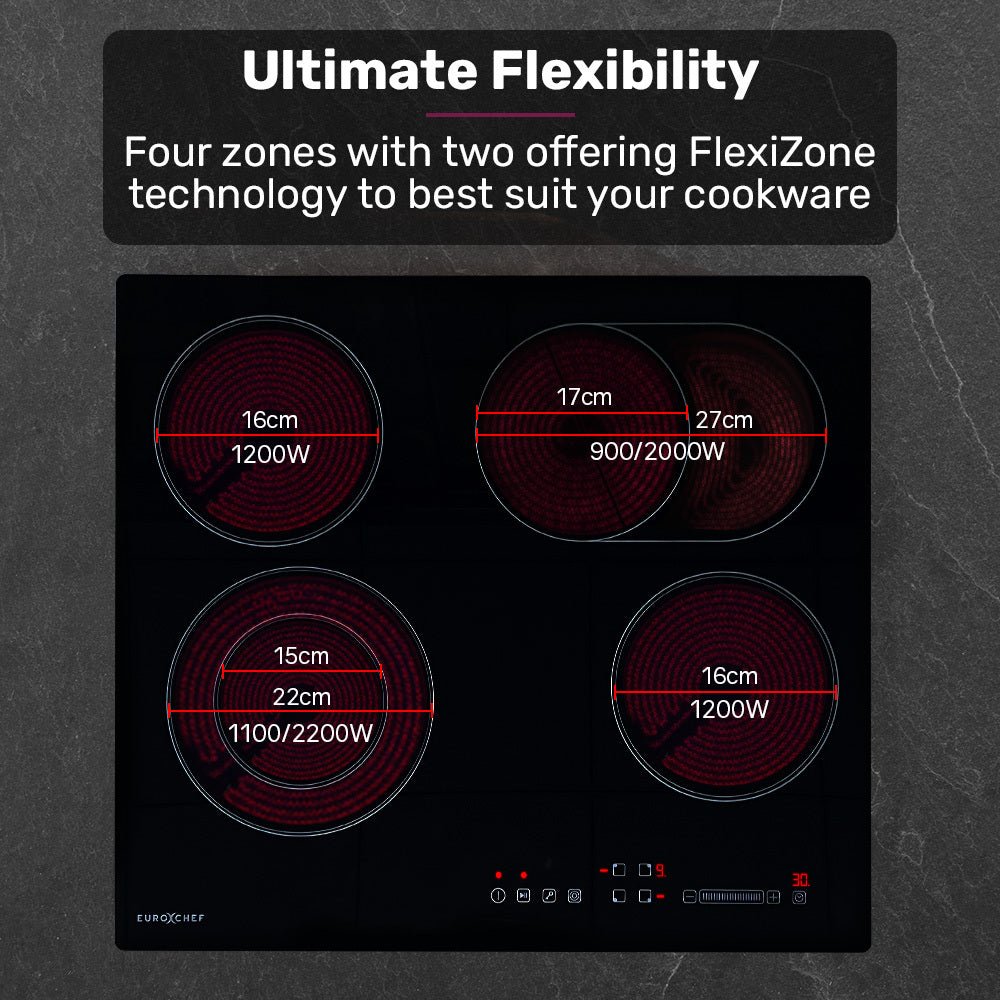 60cm 4 Zone Ceramic Cooktop, 6600W Electric, FlexiZone Adjustable Size Hobs, Touch Controls - Appliances > Kitchen Appliances > Cooktops & Stoves - Rivercity House & Home Co. (ABN 18 642 972 209) - Affordable Modern Furniture Australia