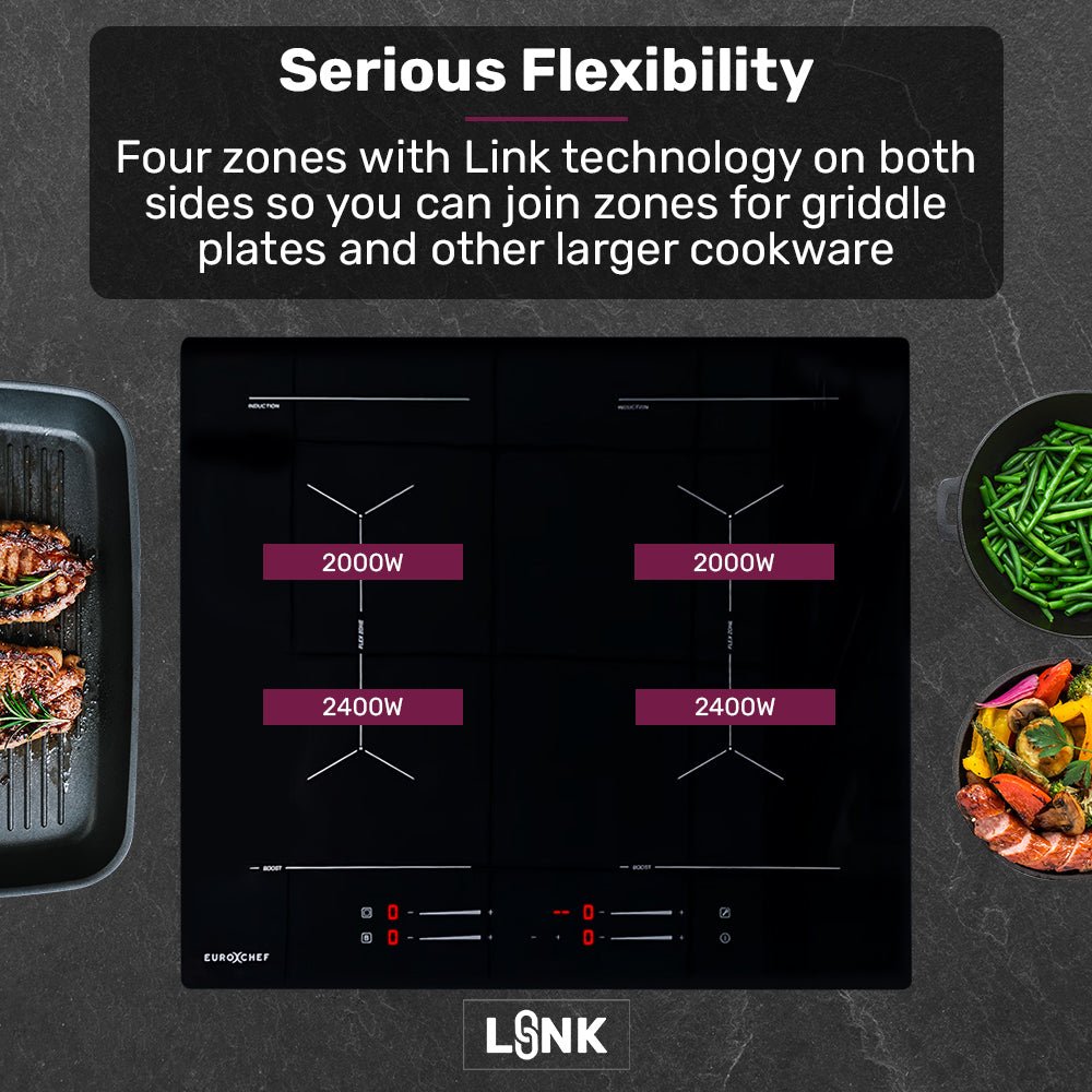 60cm 4 Zone Induction Cooktop, 7200W Electric, Dual Link Bridged Zone Hobs, Touch Controls - Appliances > Kitchen Appliances > Cooktops & Stoves - Rivercity House & Home Co. (ABN 18 642 972 209) - Affordable Modern Furniture Australia