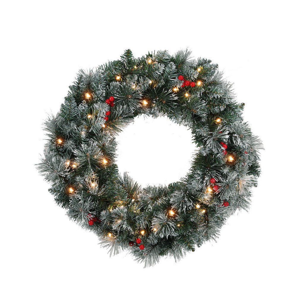 60cm Christmas Wreath LED Lights Snowy Berries Garland Party Decor - Occasions > Christmas > Christmas Wreaths & Garlands - Rivercity House & Home Co. (ABN 18 642 972 209) - Affordable Modern Furniture Australia