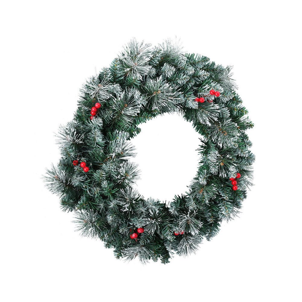 60cm Christmas Wreath LED Lights Snowy Berries Garland Party Decor - Occasions > Christmas > Christmas Wreaths & Garlands - Rivercity House & Home Co. (ABN 18 642 972 209) - Affordable Modern Furniture Australia